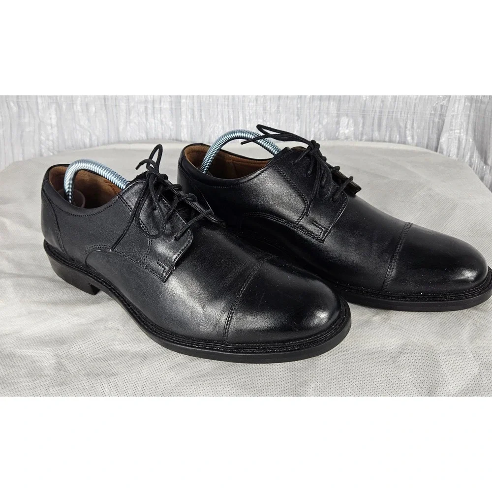Johnston & Murphy Tabor Men's 9.5 Black Calfskin Leather Cap Toe Dress Shoes